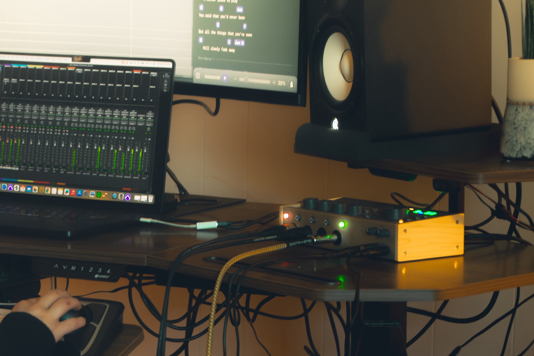 The studio interface and mix session at the desk