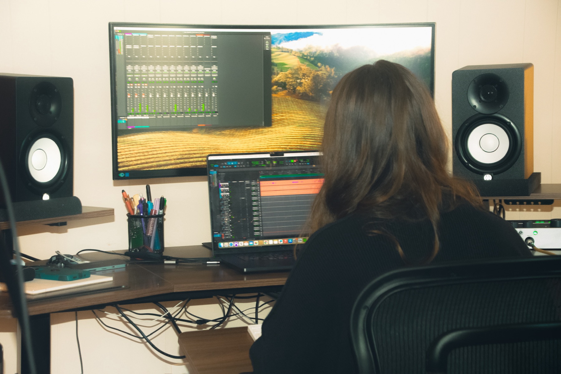 Mixing and editing at the Garden House desk