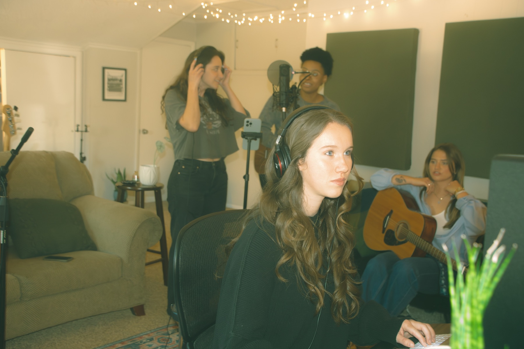Artists tracking a session together at Garden House
