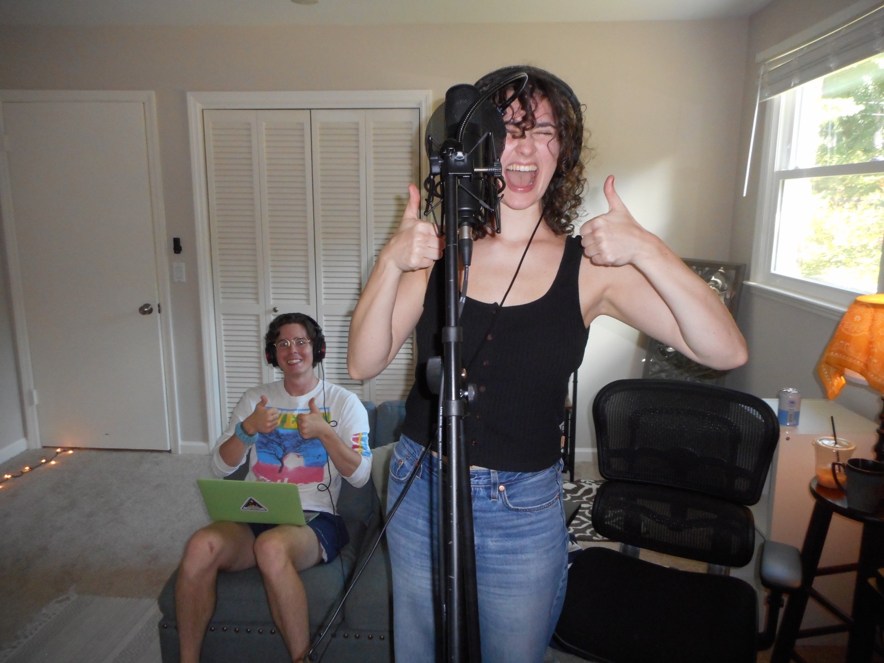 An artist recording vocals at Garden House